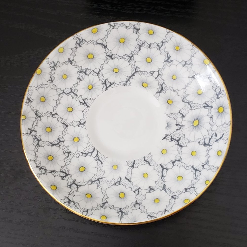 China England Yellow & Grey Floral Saucer Grafton